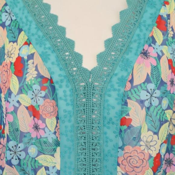 Matilda Jane Kookaburra Floral Print Crochet Trim Peasant Top XXL - Picture 7 of 7